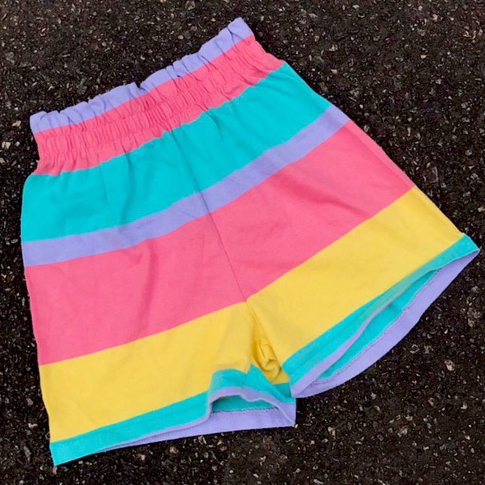 WOMENS XS YOUTH MEDIUM RAINBOW HIGH WAISTED SHORTS